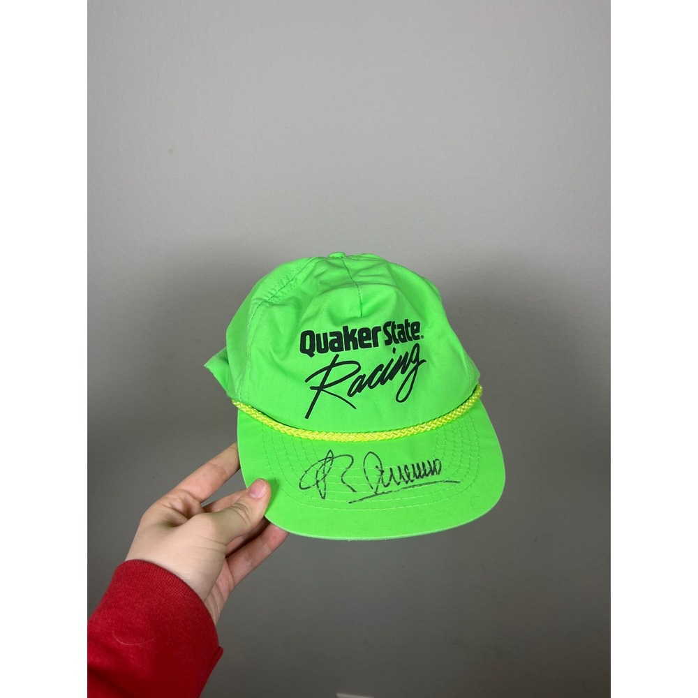 Vintage Quaker State Racing Hat Neon Green Signed Robert Guerrero Snapback Rope